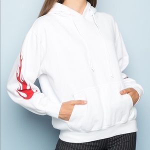 Brandy Melville White with Fire Arm Sweatshirt